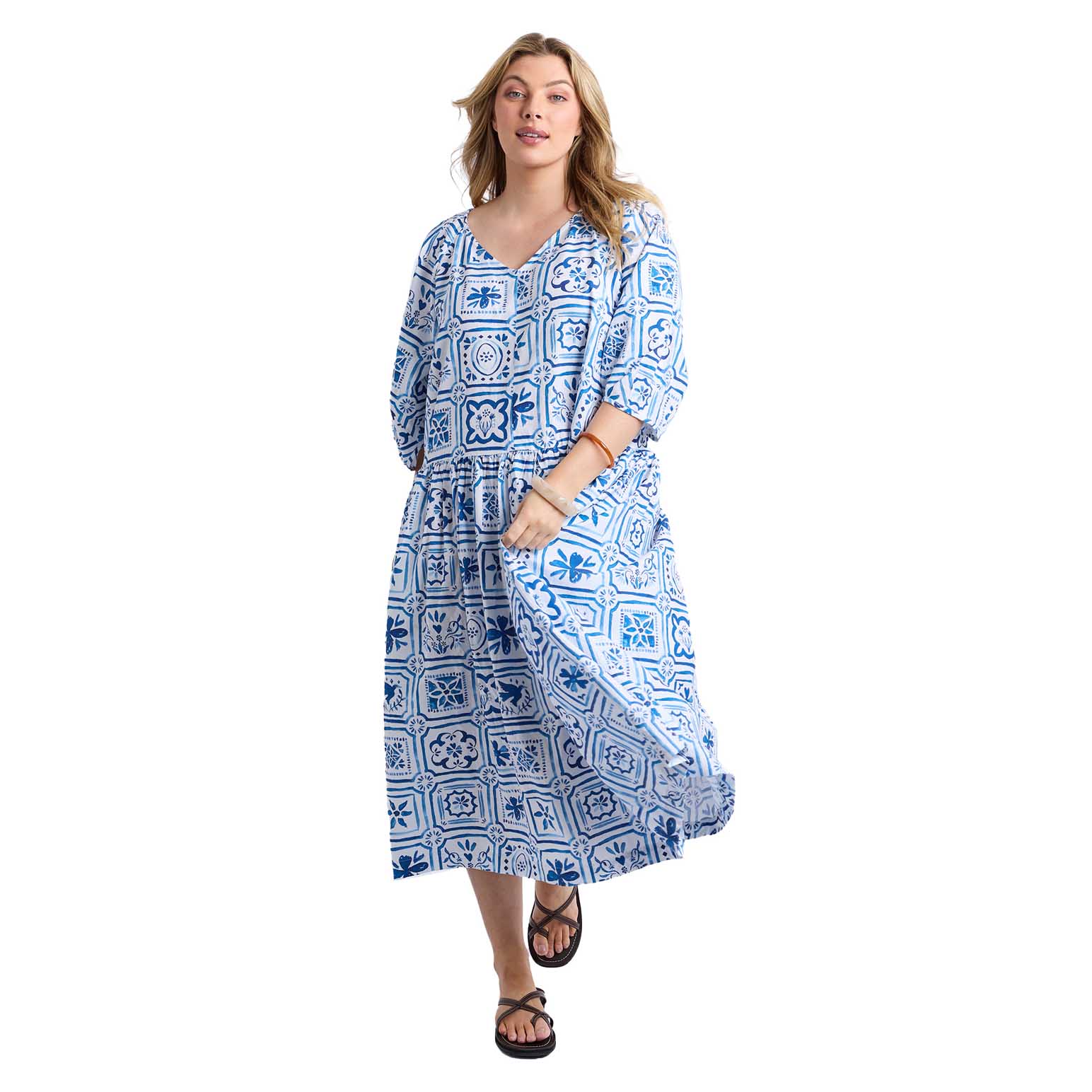 Elm Dolce Tile Midi Dress (Ocean Tile Print)
